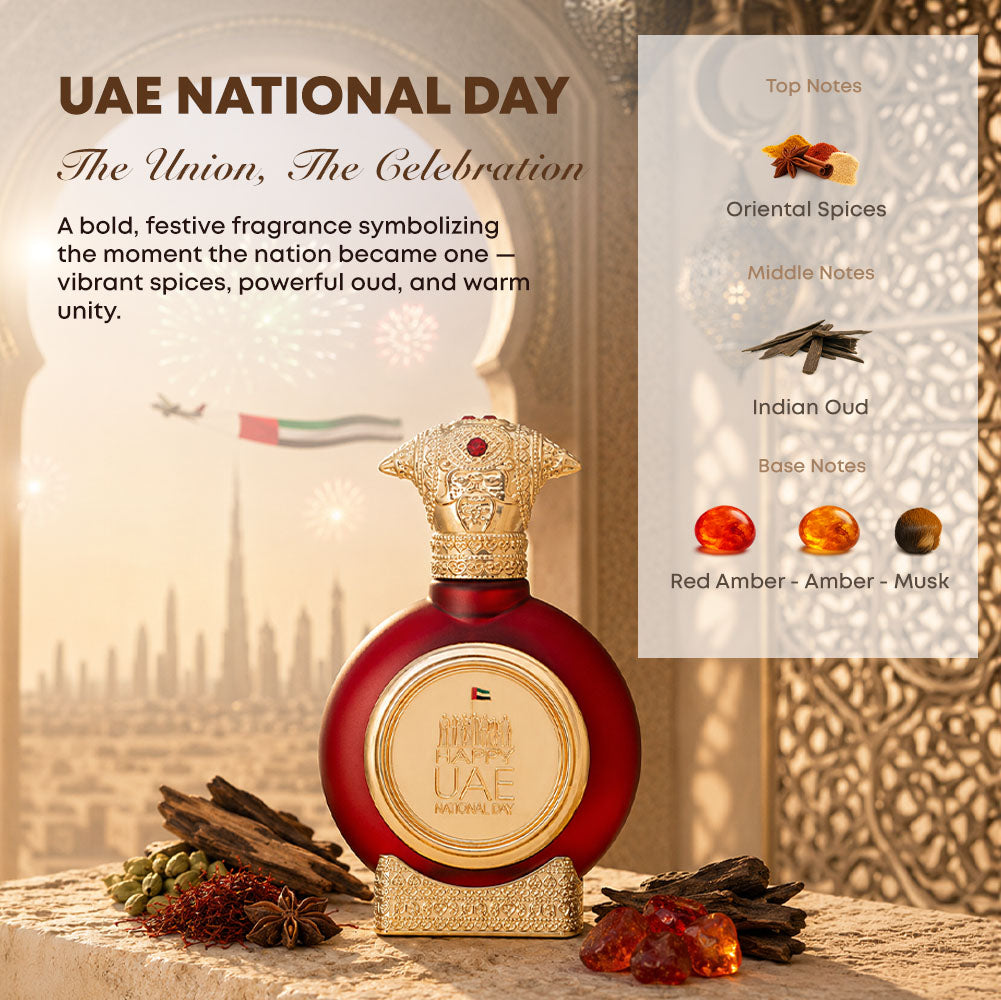 UAE National Day men's perfume bottle 75ml, with perfume ingredients, oriental spices, indian oud, red amber, amber, musk - best national day gifts
