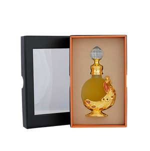 PEACOCK P003 oriental oil bottle 12ml placed in open box  - luxury sandalwood oil in dubai