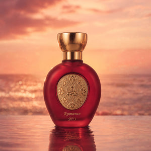 ROMANCE N°3 women's perfume bottle 75ml glowing above sunset ocean waters - best luxury women's perfume