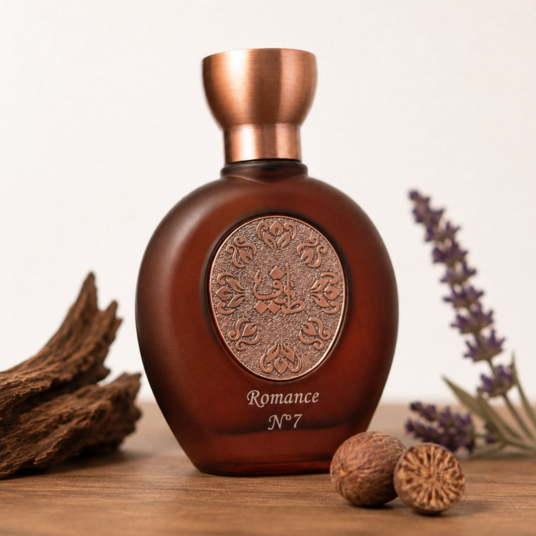 ROMANCE N°7 women's perfume bottle 75ml surrounded by nutmeg and lavender - fragrant musk and amber perfume