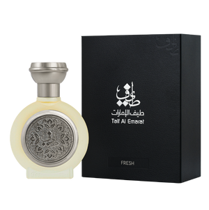 زجاجة عطر طيف 01 للرجال والنساء 75 مل عاجية بجانب علبة سوداء أنيقة، عطور فخمه رجالية ونسائية