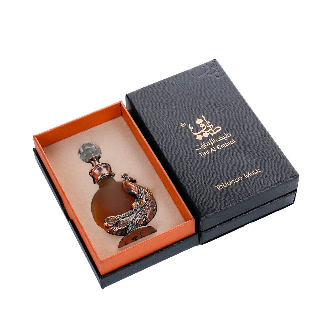 PEACOCK P001 oriental oil bottle 12ml nestled in box - top Arabian musk fragrance oil